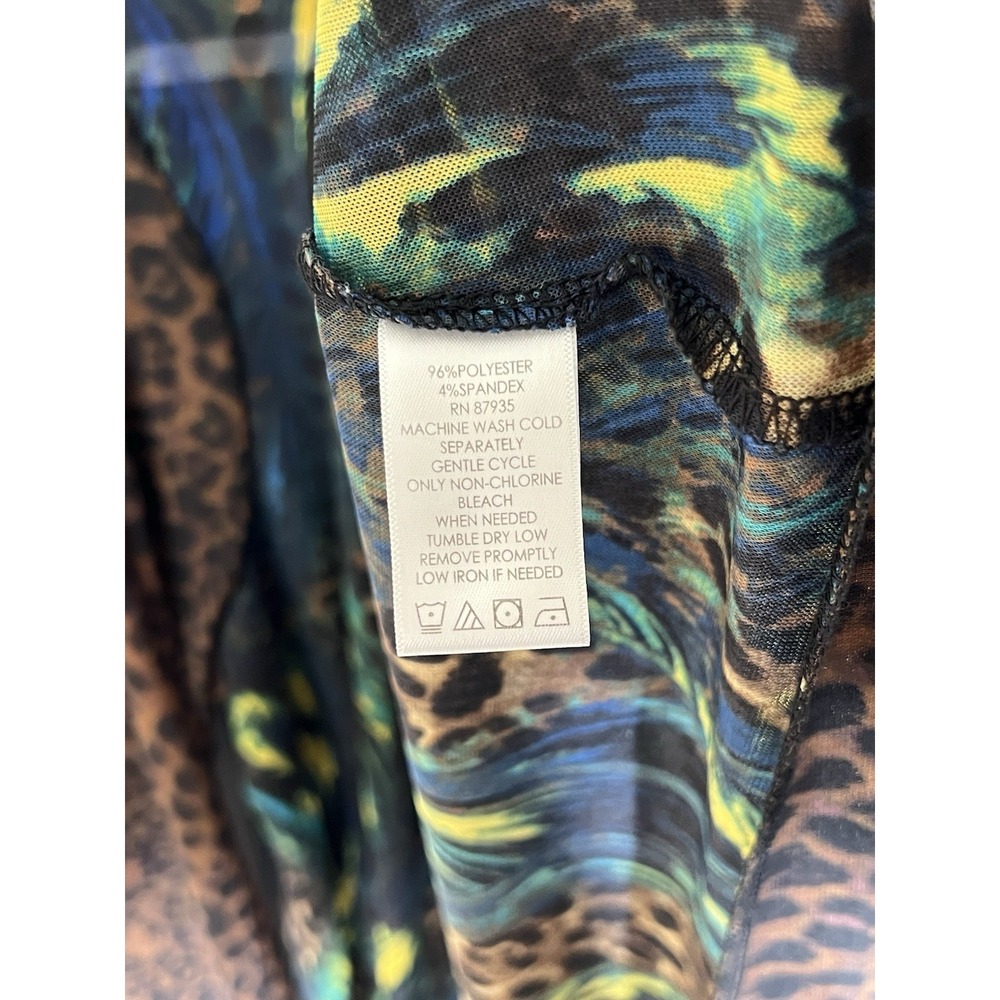 Susan Graver Sheer Mesh Peacock Animal Print Open Cardigan Top Womens Size Large - Picture 4 of 6